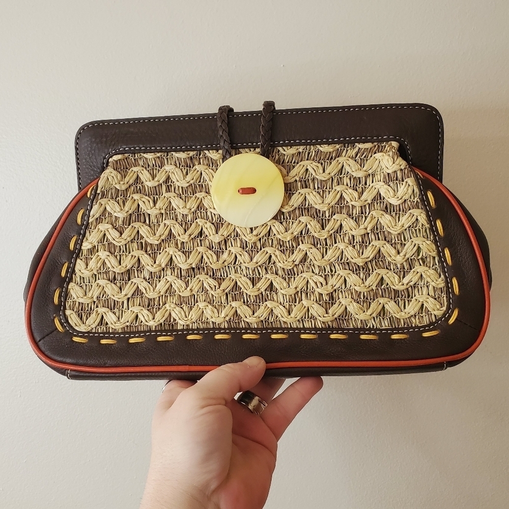 NWT Vintage Kate Landry Wicker Woven BoHo Clutch Floral